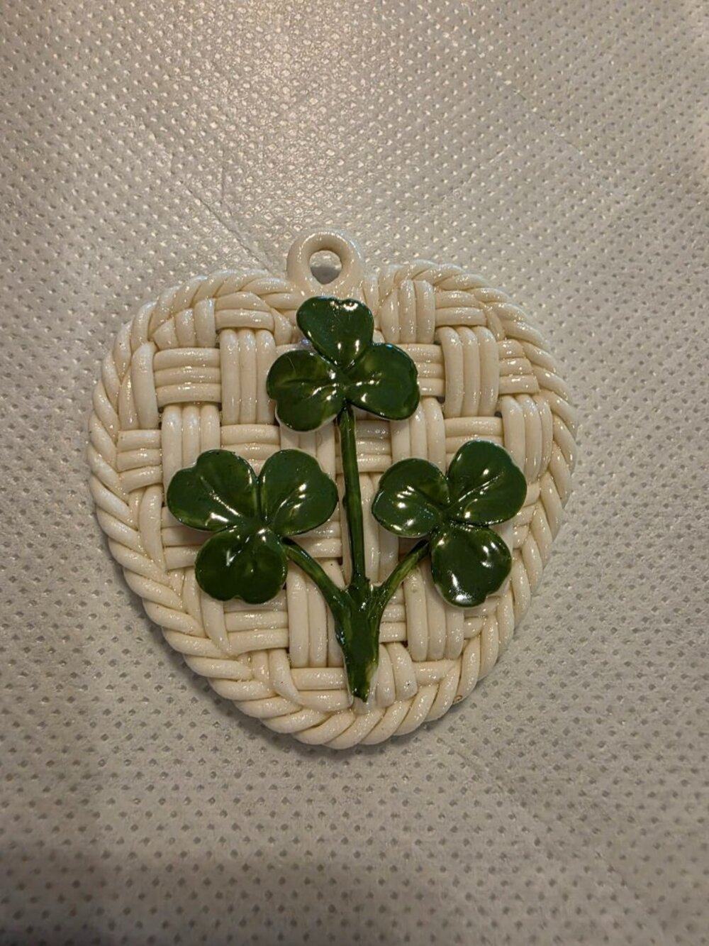 Belleek Porcelain Heart-Shaped Shamrocks Pendant - Rare Find